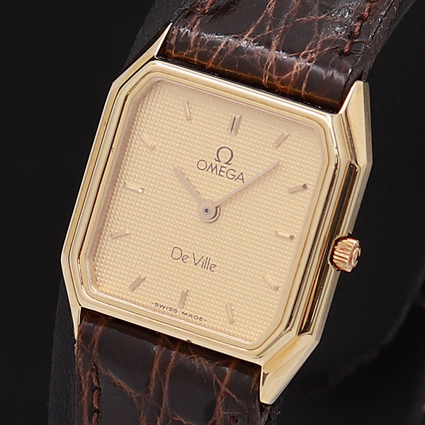 1円○稼働品○美品【OMEGA オメガ】クオーツ 2針 デビル 石入り