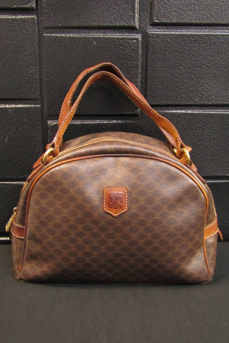 t7984　ヴィンテージ　本物　セリーヌ　CELINE　ハンドバッグ　マカダム　イタリア製　ブラウン系　ジャンク扱い　現状渡し