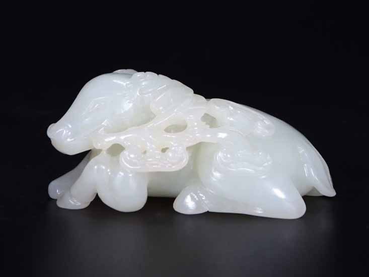□大成美術□和田玉 白玉彫刻 羊羊得意置物 （検） 清代 唐物 中国美術