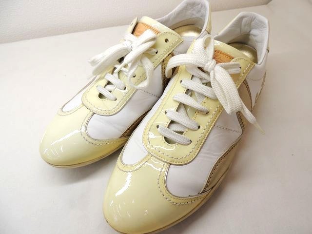最新作，100%新品 ヴィトン レディース スニーカー サイズ37 エナメル &times; レザー 筆記体ロゴ ローカット LOUIS VUITTON ホワイト&times;アイボリー系 2K 3FS(女性用)｜売買されたオークション情報、yahooの商品情報 靴