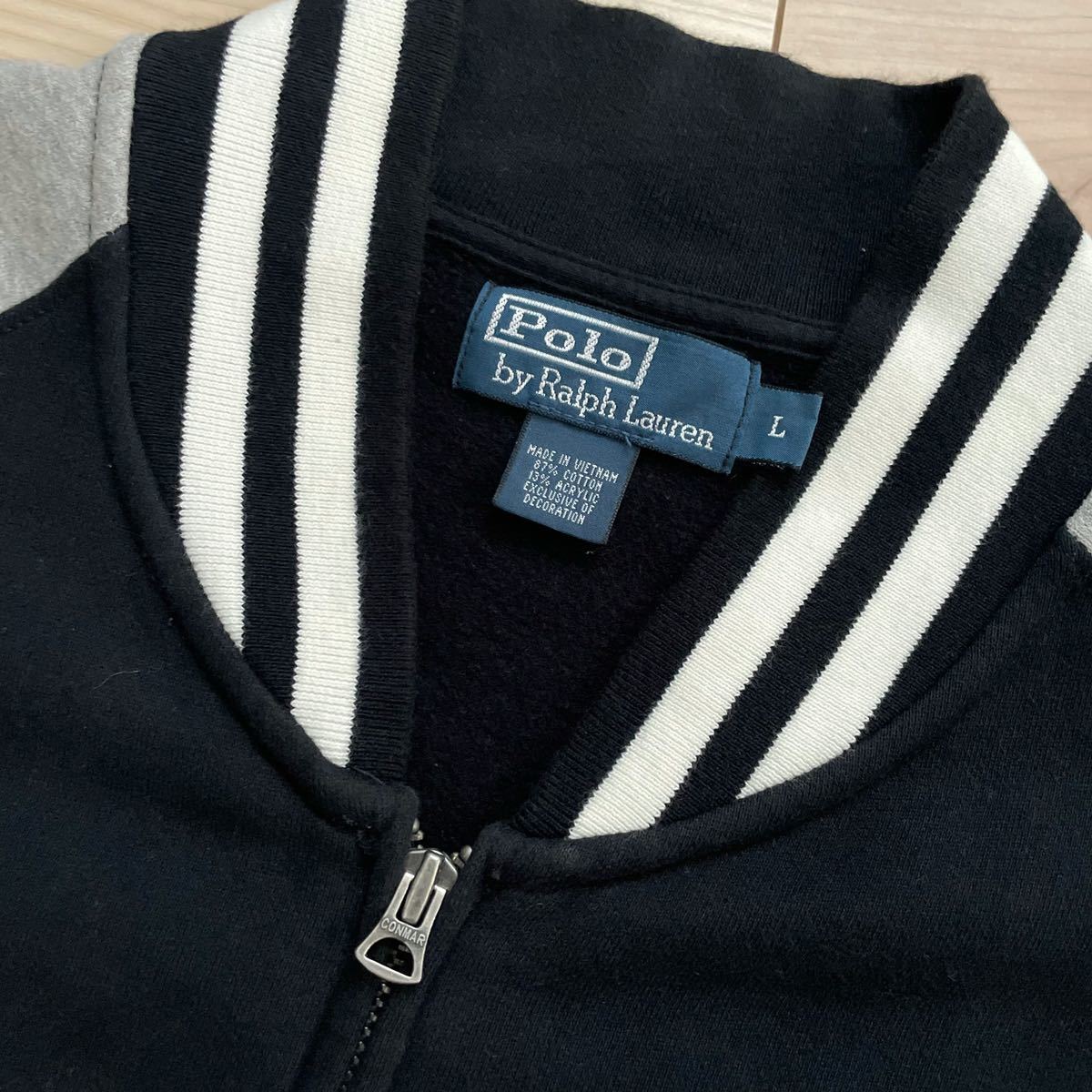 美品 ラルフローレン ポニー刺繍 スウェット スタジャン ブルゾン グレー×黒 美品】POLO RALPH LAUREN ポロ ラルフローレン ポニー刺繍 フルジップ