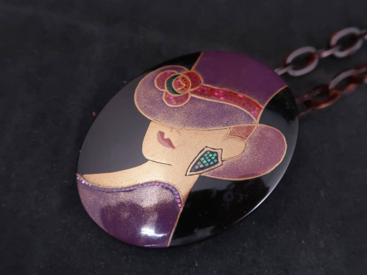 鼈甲 ネックレス 作家物 川光 ペンダント べっ甲 蒔絵