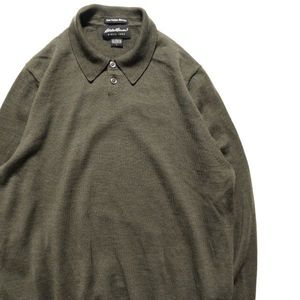 90's 00's エディーバウアー メリノウール ポロニットセーター 緑系 (L) 90年代 00年代