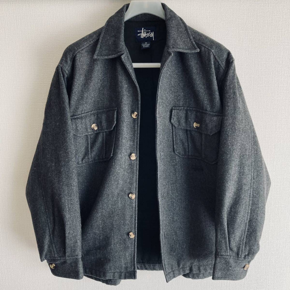 希少 90s 紺タグ Old stussy ステューシー ウール サージ シャツ CPO 