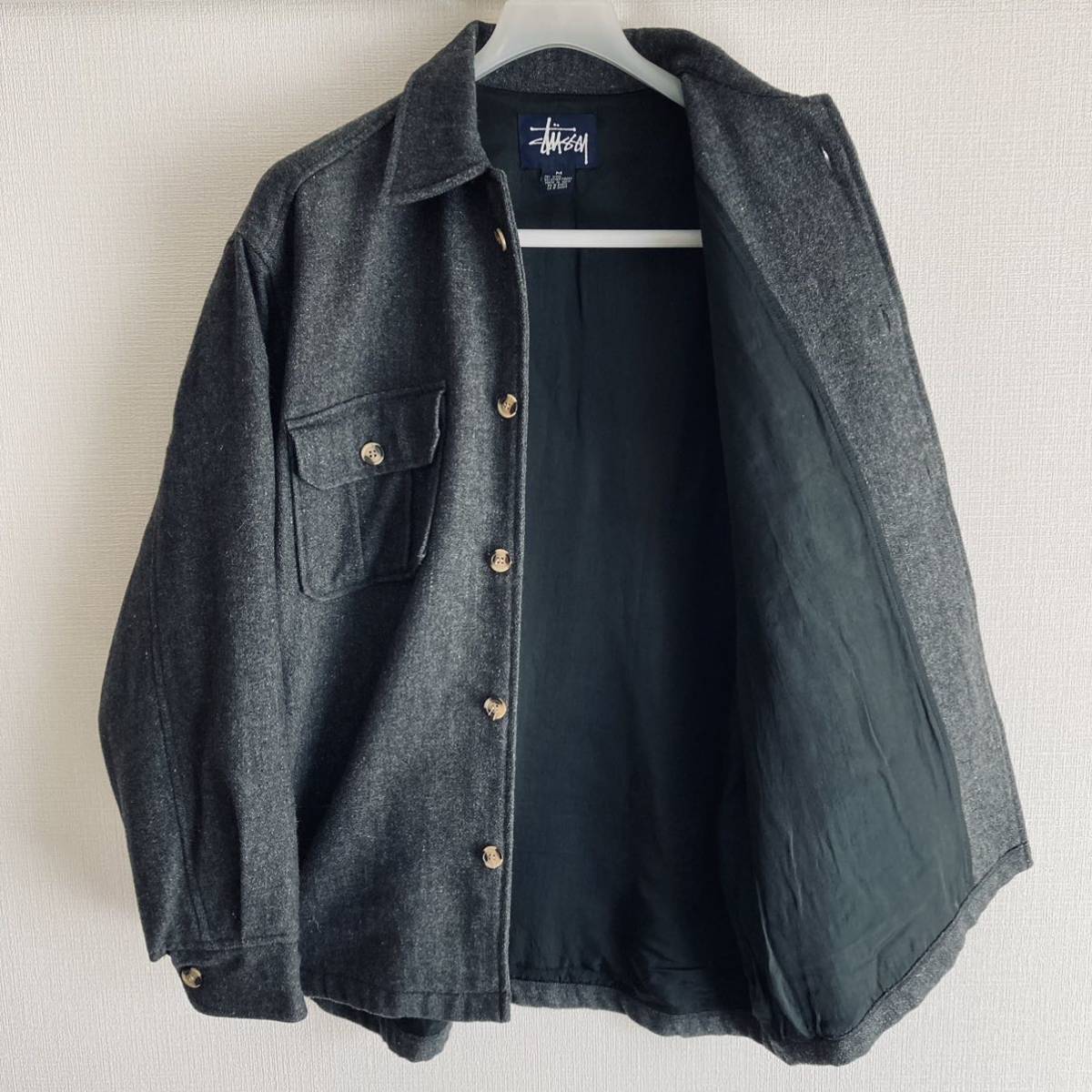 希少 90s 紺タグ Old stussy ステューシー ウール サージ シャツ CPO 
