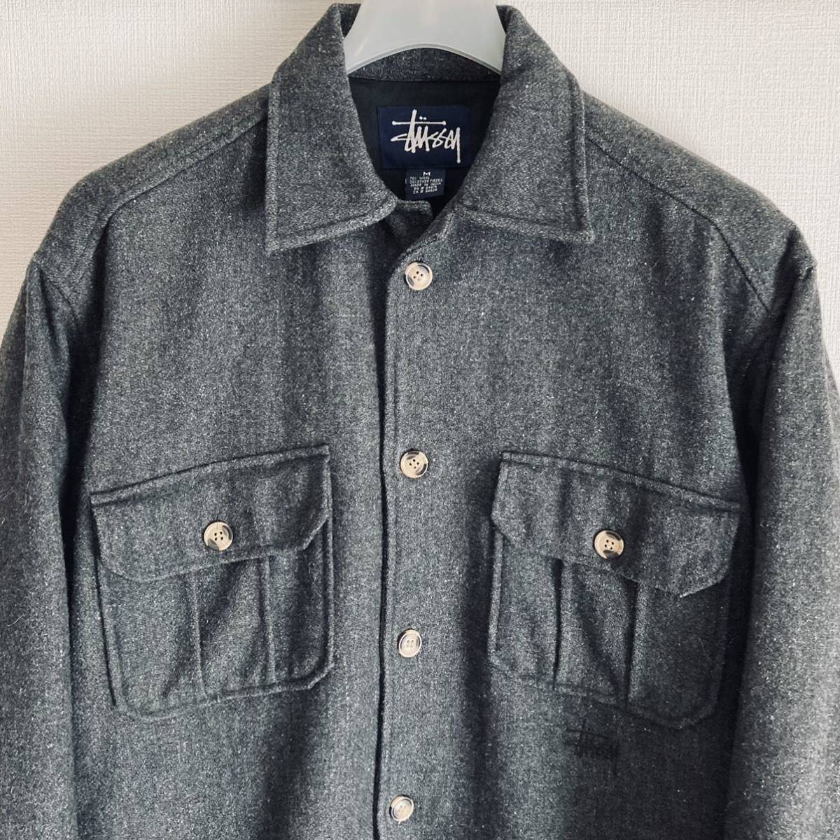 希少 90s 紺タグ Old stussy ステューシー ウール サージ シャツ CPO 