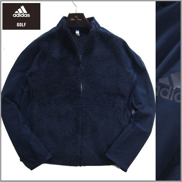 新品 秋冬 adidas GOLF アディダス 防寒 起毛 ボアフリース ストレッチフルジップジャケット アウター ゴルフウェア XO:2XL ネイビー