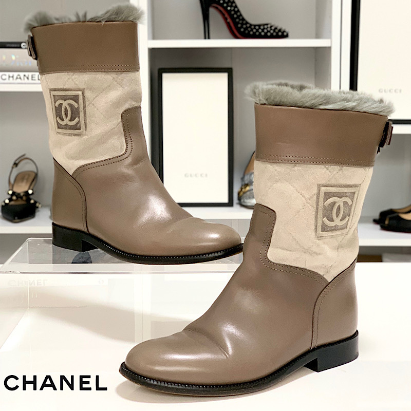 本物　正規品　シャネル　CHANEL ベージュ スエード ブーツ 35 シャネル スエード ロングブーツ 38 レディース ベージュ G28434