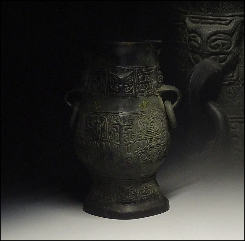 中国古玩 古銅 時代物 唐物 饕餮紋 花入 青銅 銅製 花瓶 花器 銅器 華