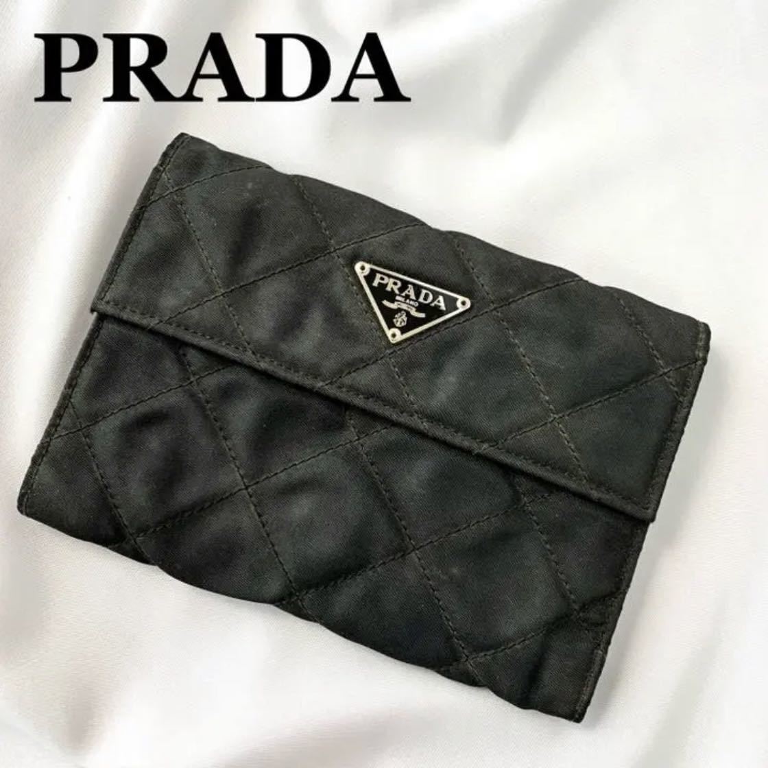 PRADA ナイロン 三つ折り財布 ブラック ロゴ プラダ ナイロン PRADA 三つ折り財布 三角ロゴ 財布 ブラック 折り財布