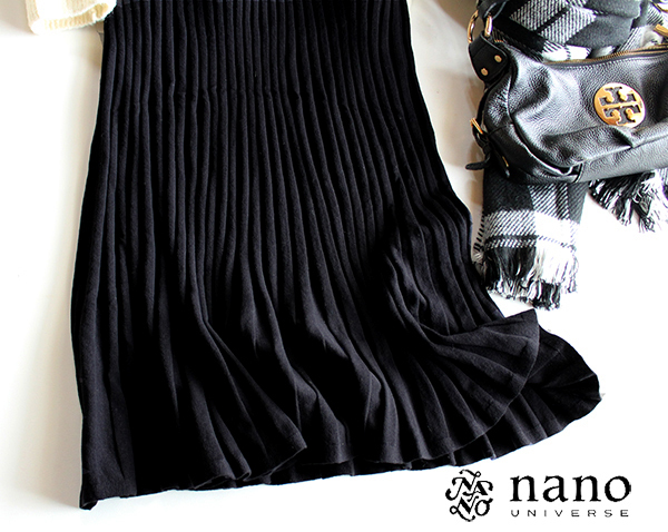 ナノユニバースnano universe／リブニットプリーツスカート黒★新品 NANO universe ナノ・ユニバース 抑制 毛玉 レディース