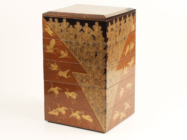桜蒔絵 総梨子地 五段重 漆器 金蒔絵 日本の美しいもの 和骨董 江戸