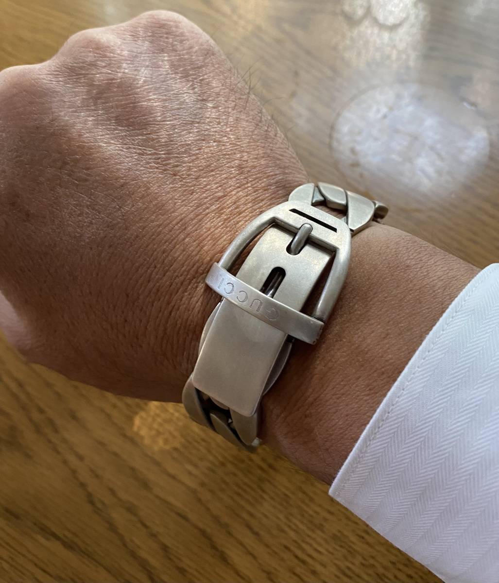 【美品】OLD GUCCI オールドグッチ BUCKLE BRACELET バックル　チェーン　ブレスレット　バングル　シルバー925 Vintage Gucci OLD striped オールド solid