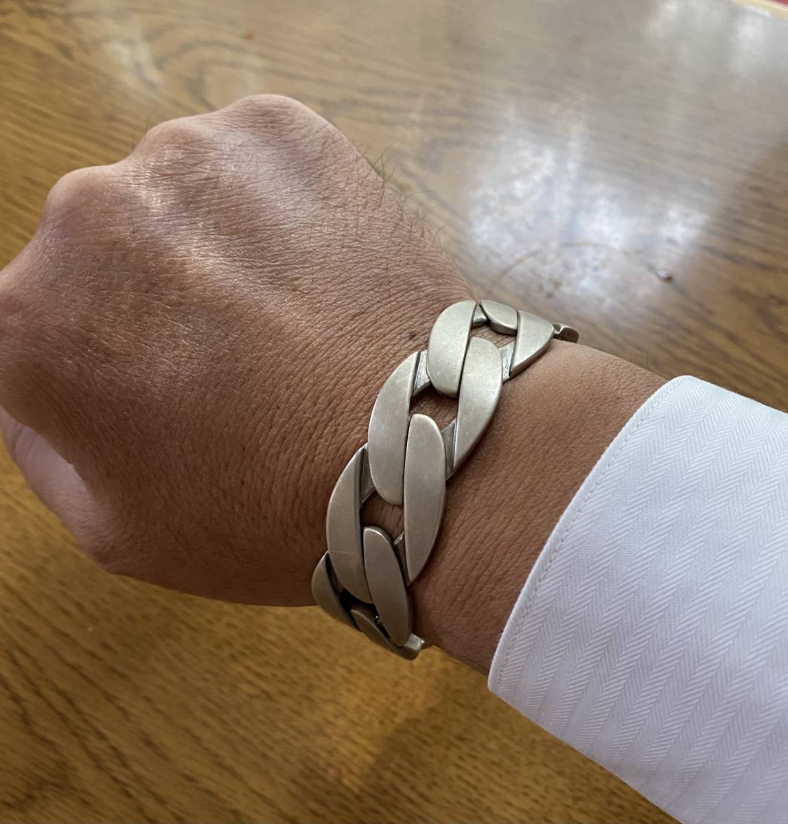 【美品】OLD GUCCI オールドグッチ BUCKLE BRACELET バックル　チェーン　ブレスレット　バングル　シルバー925 Vintage Gucci OLD striped オールド solid