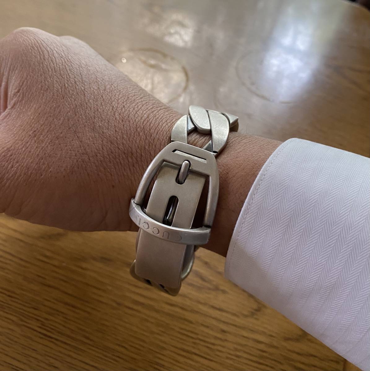 【美品】OLD GUCCI オールドグッチ BUCKLE BRACELET バックル　チェーン　ブレスレット　バングル　シルバー925 Vintage Gucci OLD striped オールド solid