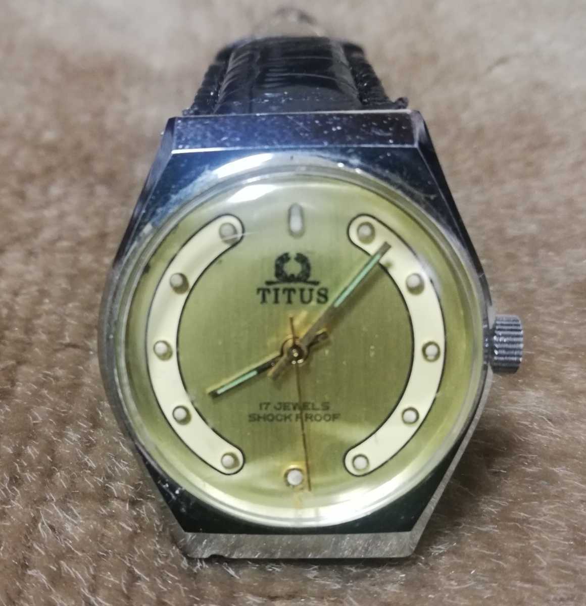 スイス製TITUS手巻き メンズ腕時計 40～50s TITUS スイス製 ブラック 