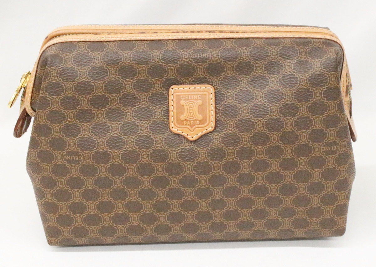 CELINE　セリーヌ　マカダム　ポーチ　セカンド　ファスナー　PVC　レザー　ビンテージ◎