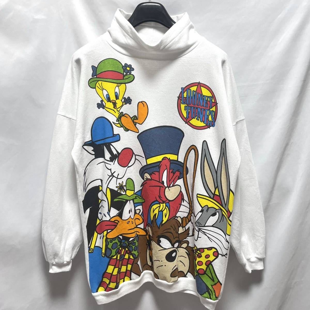 1スタ【1993年(90s) カナダ製 LOONEY TUNES ハイネック スウェットシャツ L】ビンテージ ワーナー キャラクター Disney 古着 USA製 レア