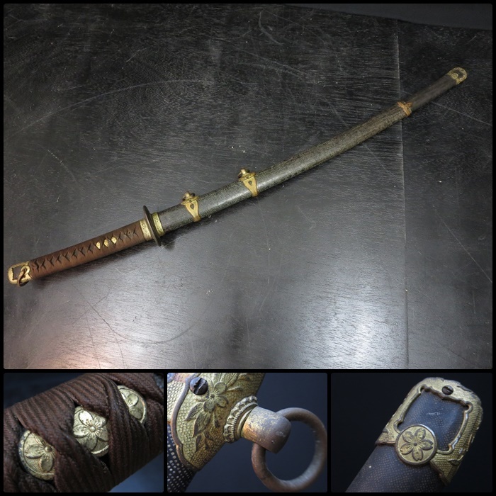 ☆ 日本海軍 軍刀 拵え 刀緒 鞘足金物2個 ☆全長100.cmグリップ約25cm