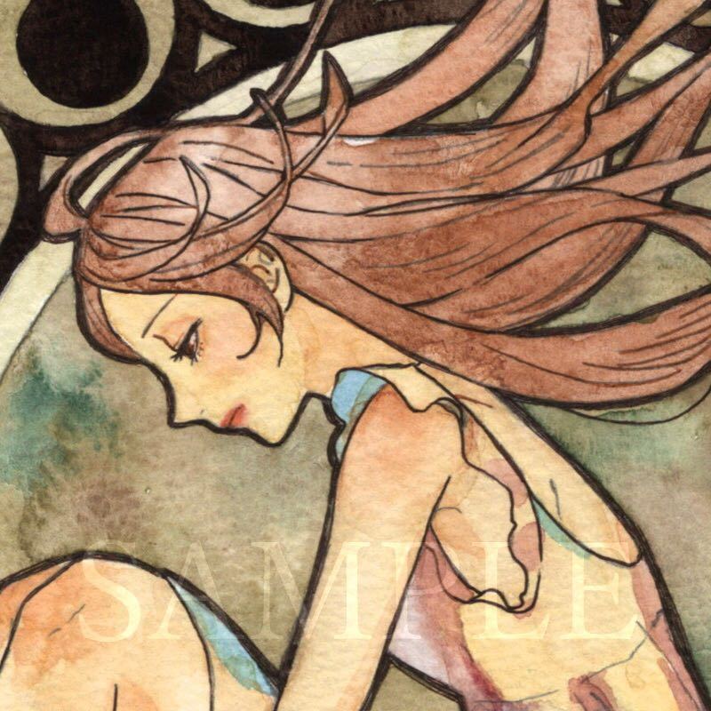 手描きイラストオリジナル輪廻〈A4〉透明水彩 美人画 絵画 原画
