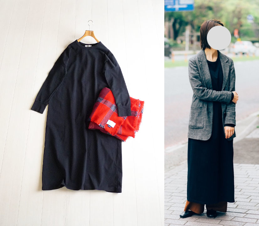 デミルクスビームスꕤリネン パフスリーブ ロング ワンピース 黒 38 ビームス Demi-Luxe BEAMS 定価1,7万 天竺ロングスリーブ ワンピース