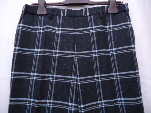 【KCM】j23-110-46★新品★【自由区 大きいサイズ】レディース ストレッチパンツ ウエストゴム仕様 チャコール チェック サイズ 46