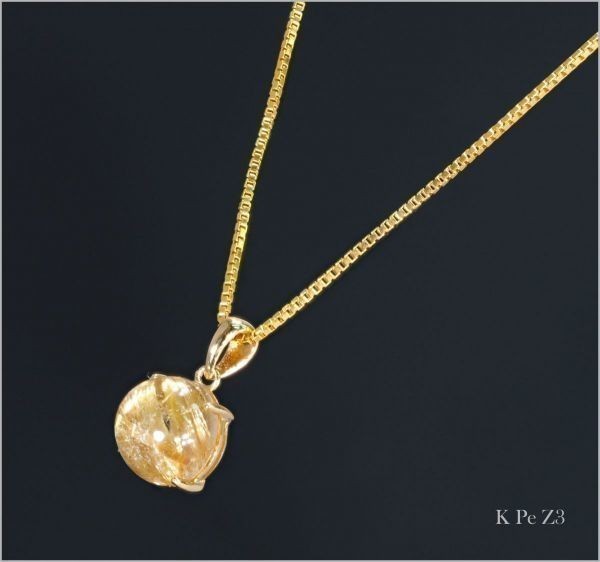 輝抜群】天然 ルチルクォーツ ネックレス 大粒 K18YG 18金製品 国内 