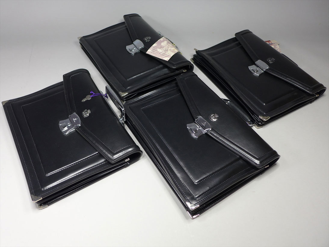 ○未使用 昭和レトロ③ 中学生の学生鞄 4点 黒色 合皮 スクールバッグ  