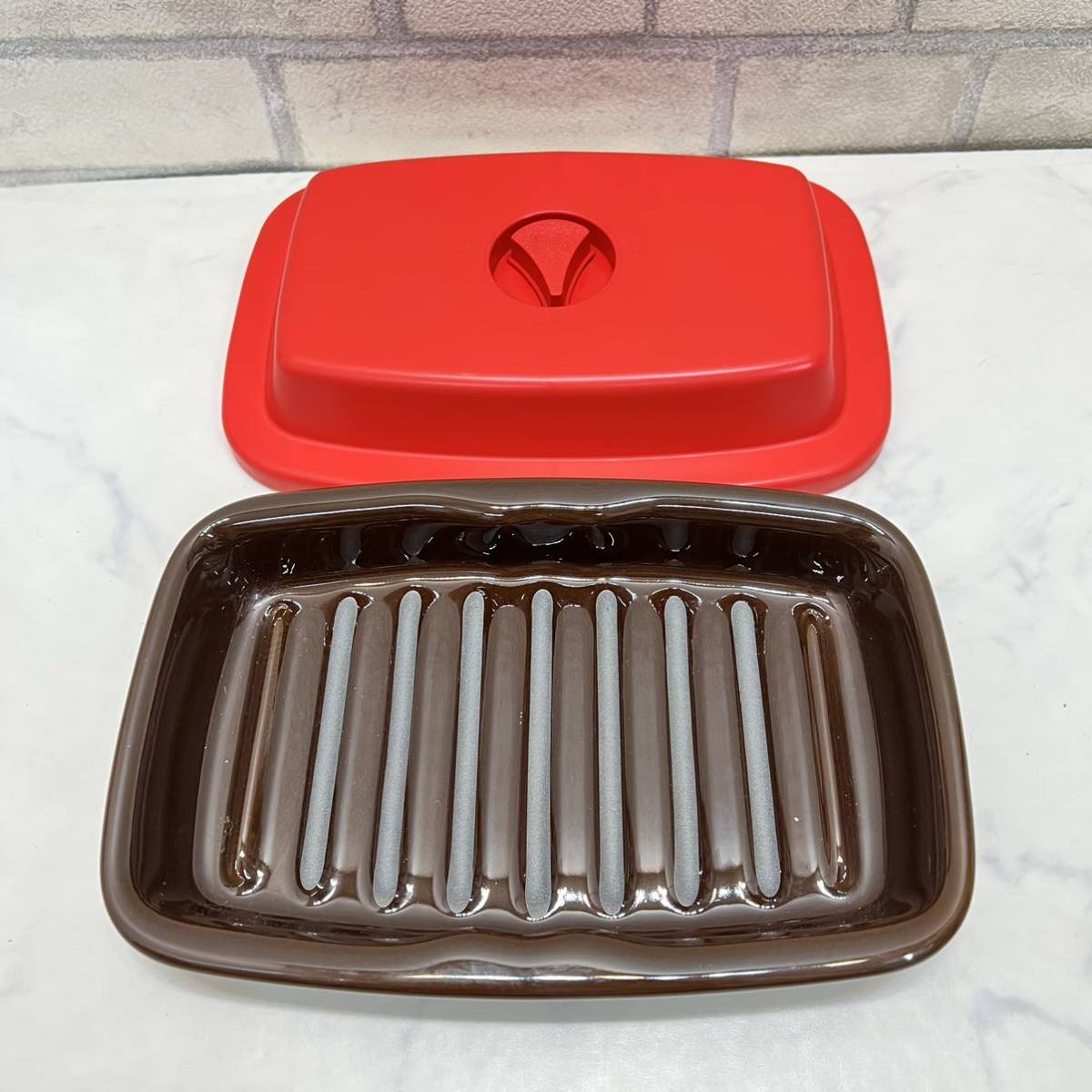 日本製 マイクロウエーブヒートプレート mwh microwave heat K + dep マイクロウェーブ ヒートプレート 陶器製 茶 赤