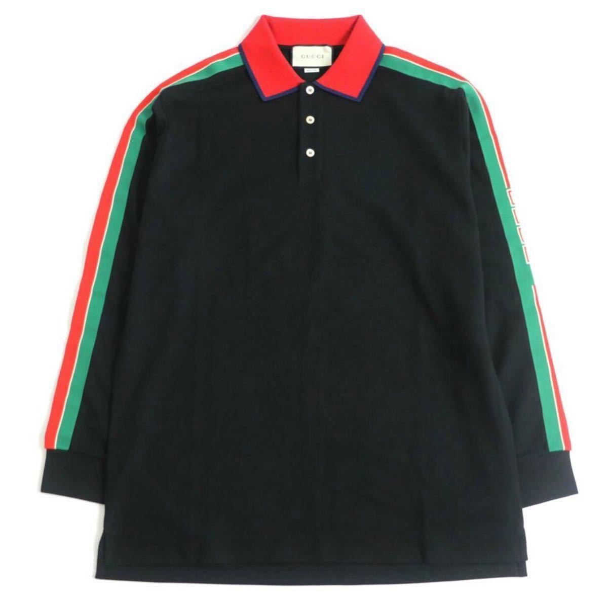 GUCCI ストライプポロシャツ XL GUCCI《ストライプ トリム ポロトップ》ダークブルー DHL 直営店 の