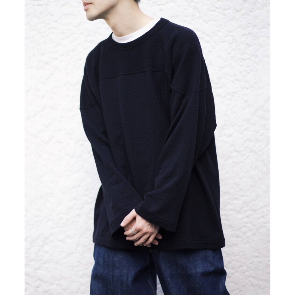 新品□21AW COMOLI ウールフットボールTシャツ 2 NAVY ネイビー BEAMS 