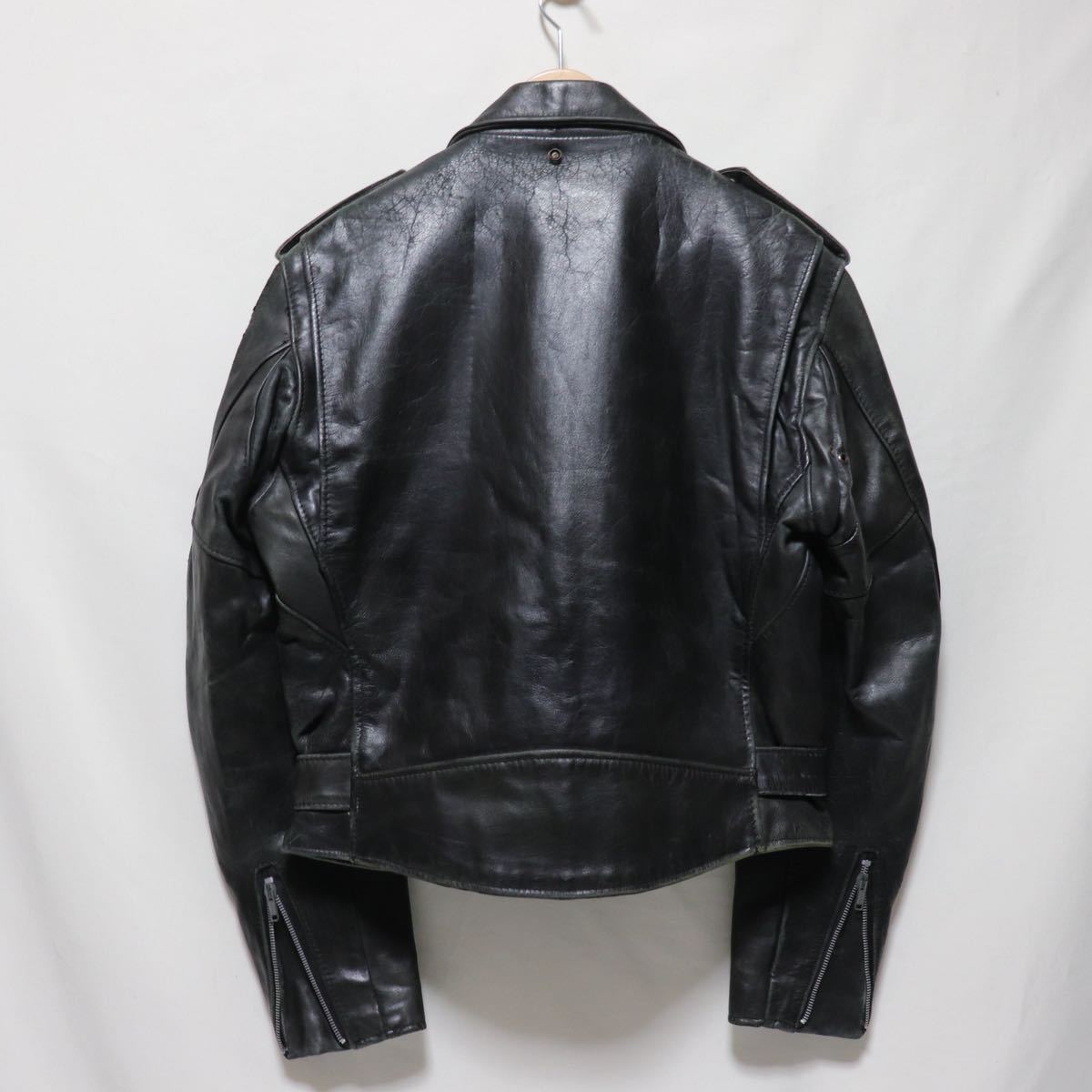 【米国製】schott ダブルライダース 40 白色 バイクタグ 希少品】ショット 牛革 ダブルライダースジャケット ヴィンテージ