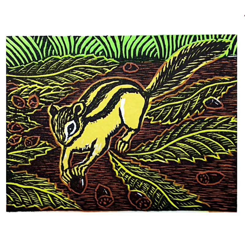 ☆ 手島圭三郎 ☆「しまりす」手刷り木版画インチ 新品！ 手島 手島