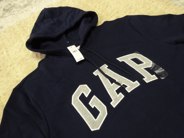 送料込み GAP新品 定番ロゴ パーカートレーナー/裏起毛★紺 L 178-185cm