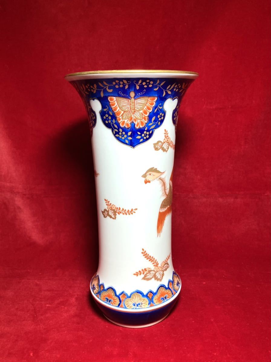 骨董 高級 伊万里焼 哲山作 24.5cm 陶器製 鳳凰 花瓶 花器 未使用品