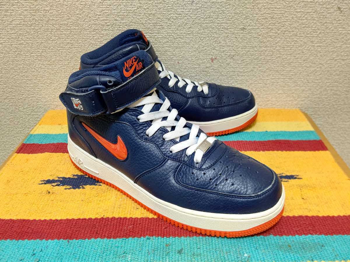 12年製！☆美品！ エア フォース 1 mid NYC jewel 紺хオレンジ 都市 