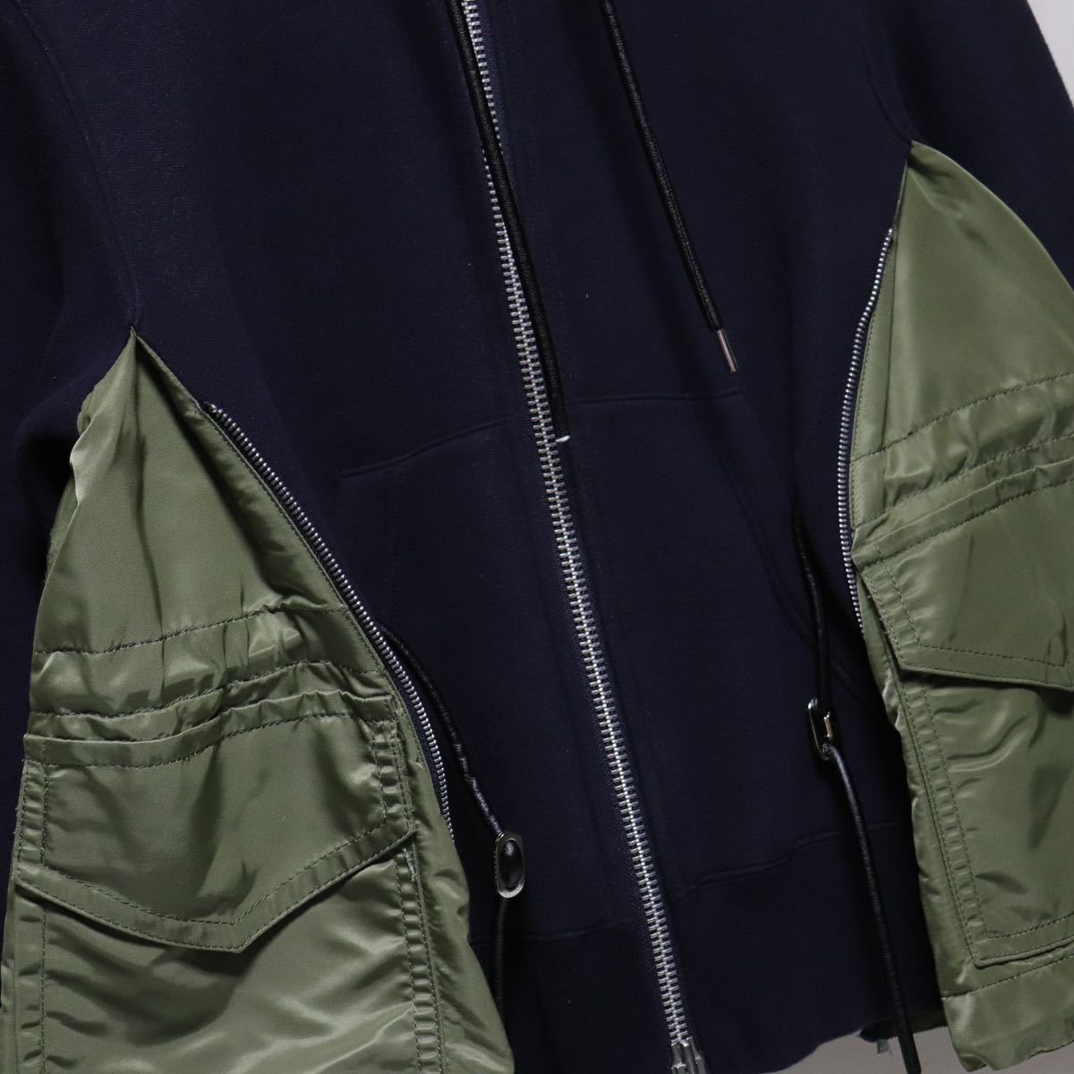 希少【sacai】spongy sweat hoodie/MA-1 ドッキング/再構築/サイド 