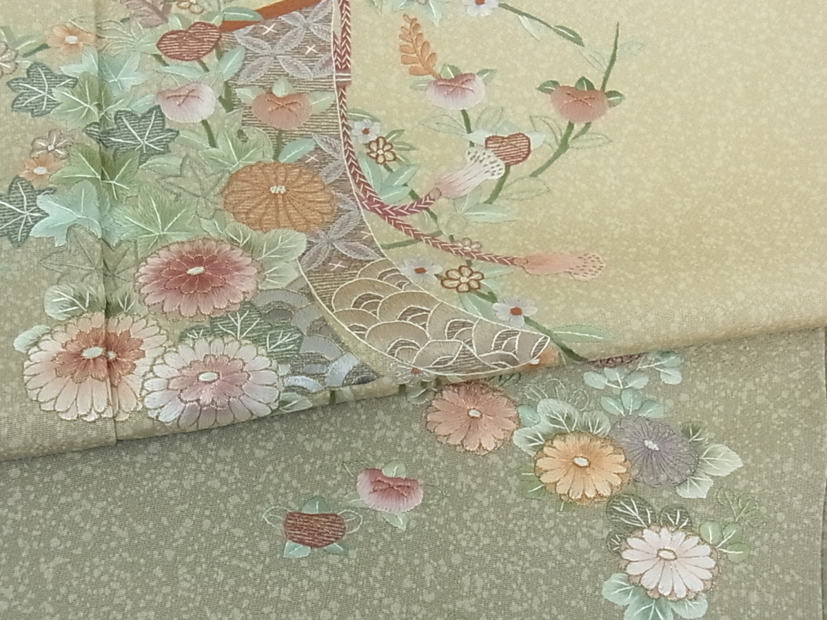 平和屋着物□訪問着 几帳草花文 たたき染め 金彩 正絹 逸品 AABC1408cs