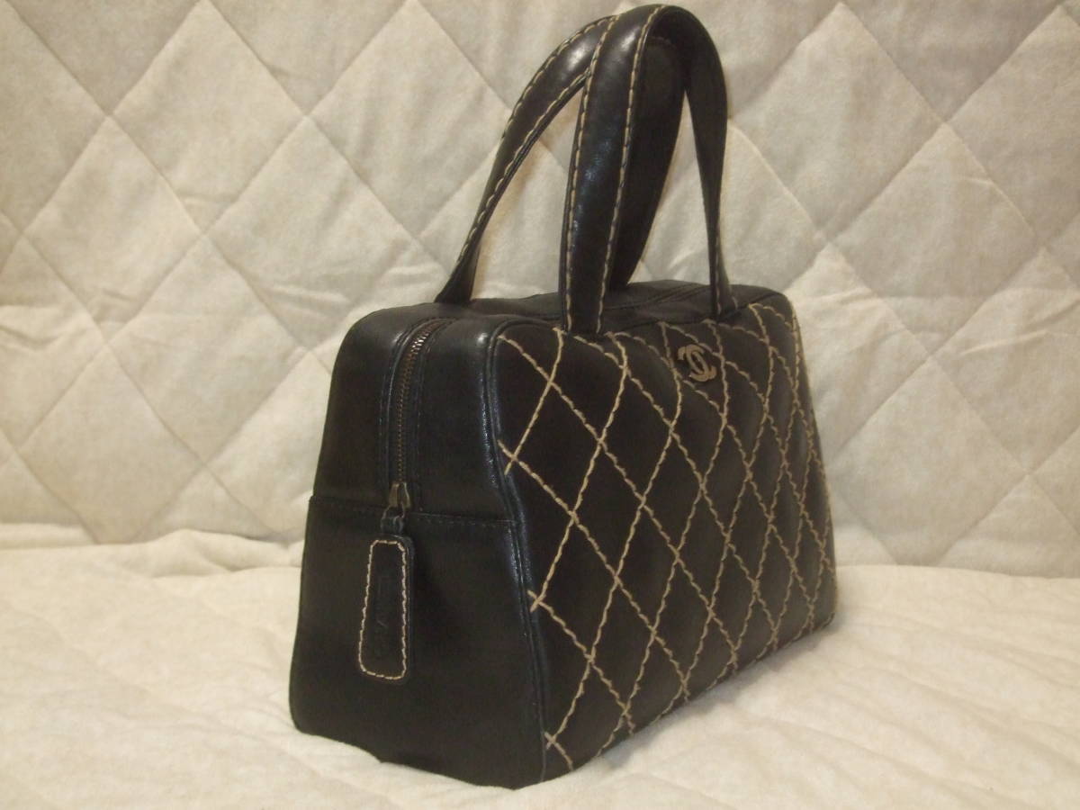 ☆美品☆ シャネル CHANEL ミニボストンバッグ ワイルドステッチ ココ 