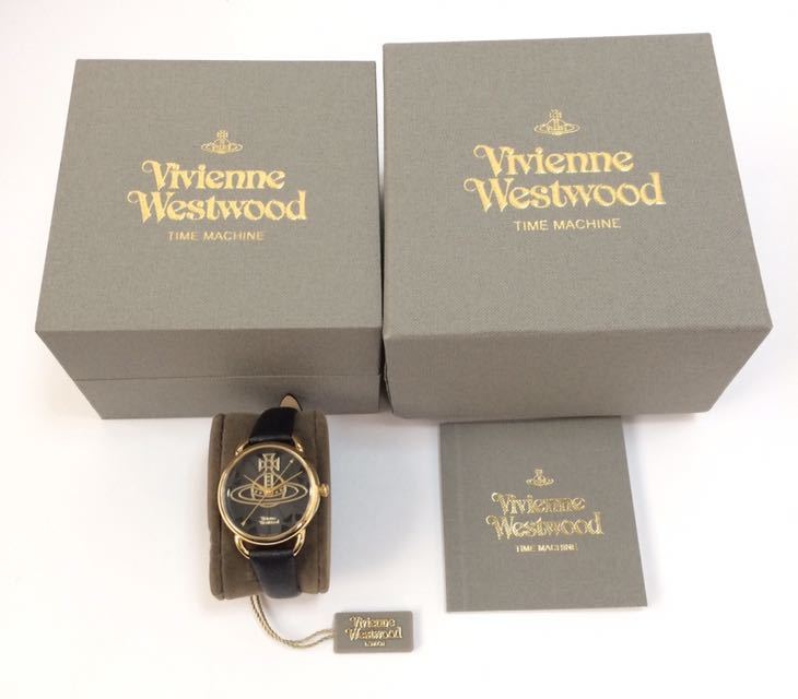 105-0486 Vivienne Westwood ヴィヴィアンウエストウッド VV163BKBK レディース腕時計 レザーベルト 黒 電池切れ 動作未確認