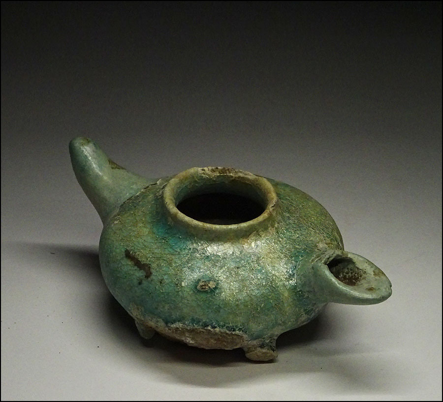緑屋xs□ ペルシャ 青釉 小瓶 水注 時代物 i2S/1-285/22-3#60 落札が