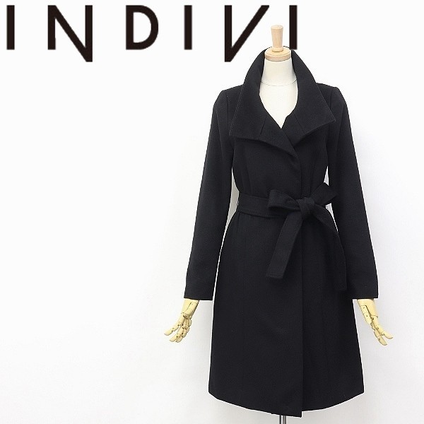 カシミヤ混 ベルト付き INDIVI 羊毛 ブラック ロングコート 0 セーター 