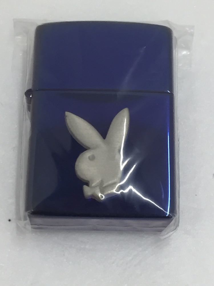 お買い得!新品未開封品!ZIPPO/ジッポー PLAYBOY/プレイボーイ ラビットヘッド メタルパーツ シルバー×ネイビー 箱付き ウサギロゴ