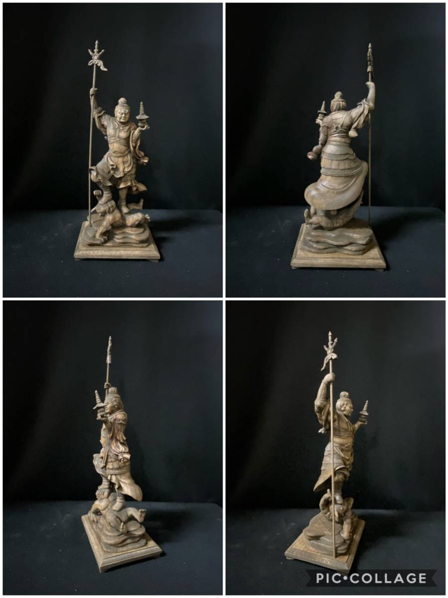 仏教工芸品 総楠製 井波彫刻 極上彫 木彫仏像 毘沙門天立像 【公式通販】