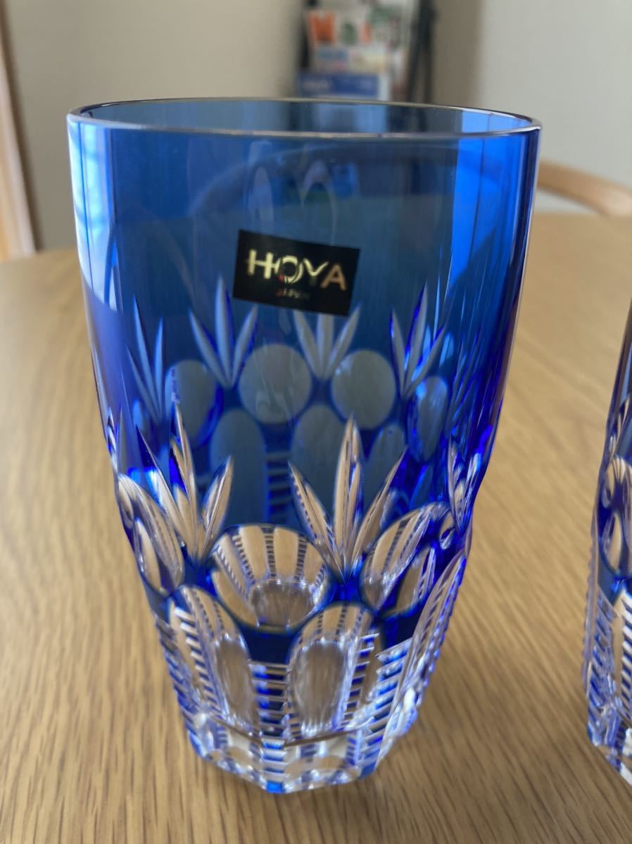 即納対応 HOYA クリスタル青被せ切子 ロックグラス 未使用新品