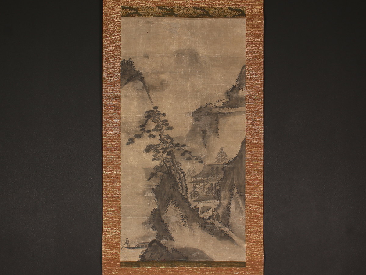 模写⁄田能村竹田⁄楼閣山水人物画賛⁄山水図⁄掛軸☆宝船☆AG-874 模写