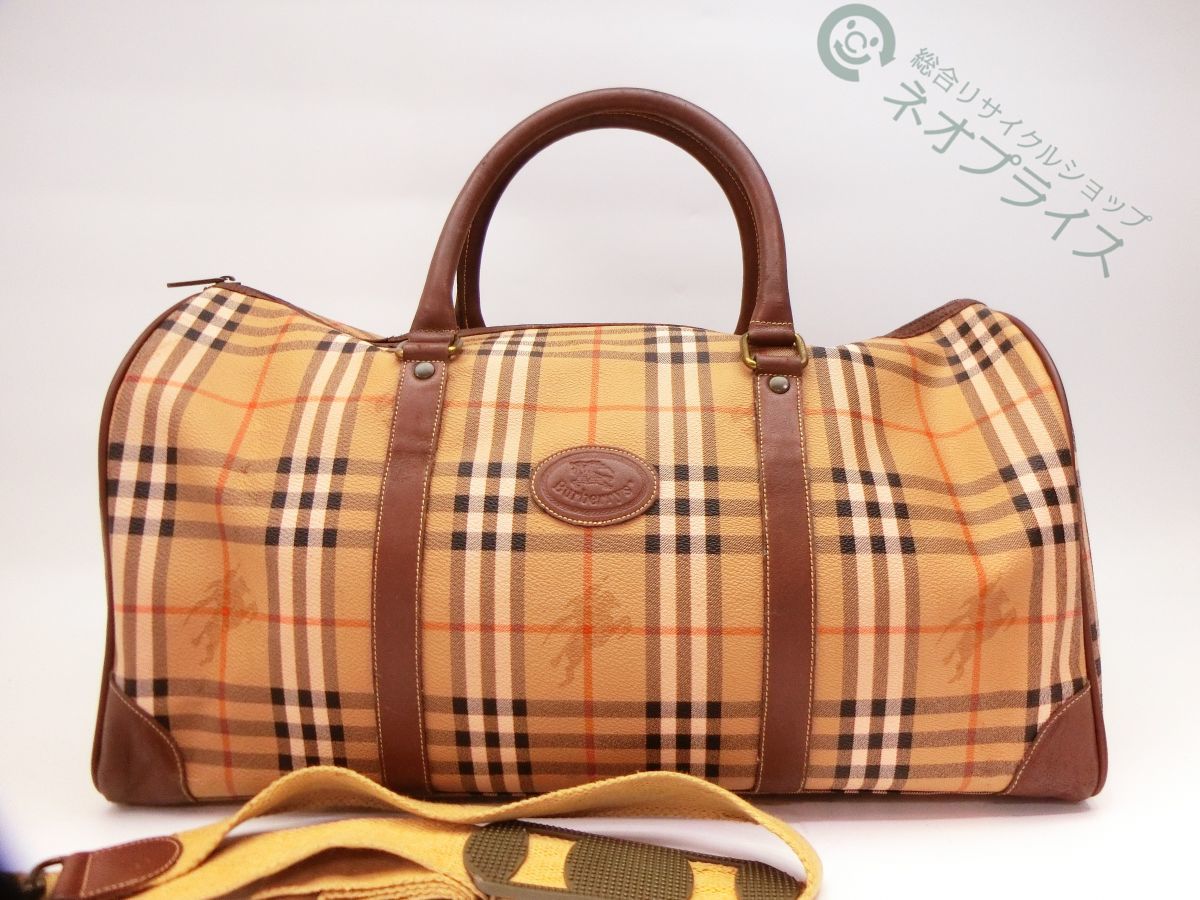 バーバリーズ　ボストンバッグ　2way　ノバチェック　PVC　ブラウン ◇Y5169 BURBERRY バーバリー チェック柄 2WAY PVC ボストン バッグ