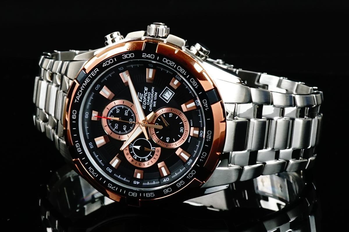 休日限定 1円 3本 カシオ 逆輸入 Edifice ピンクゴールド 100m防水 クロノ