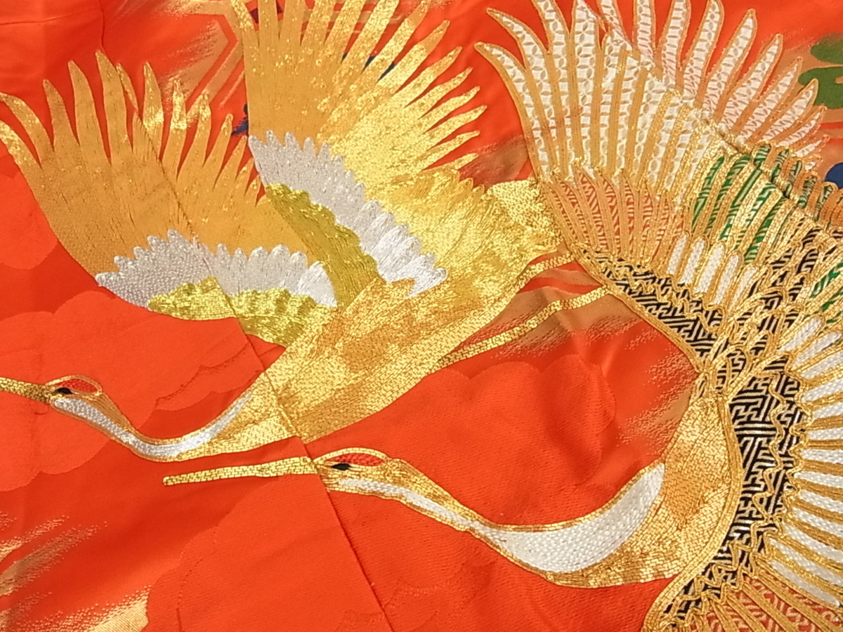 花美人着物□豪華色打掛 花嫁 婚礼 駒刺繍 蜀江花飛鶴