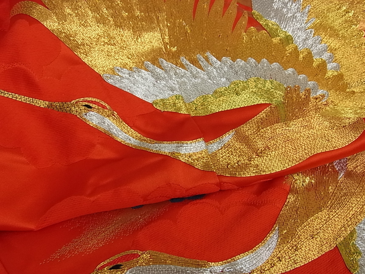 花美人着物□豪華色打掛 花嫁 婚礼 駒刺繍 蜀江花飛鶴